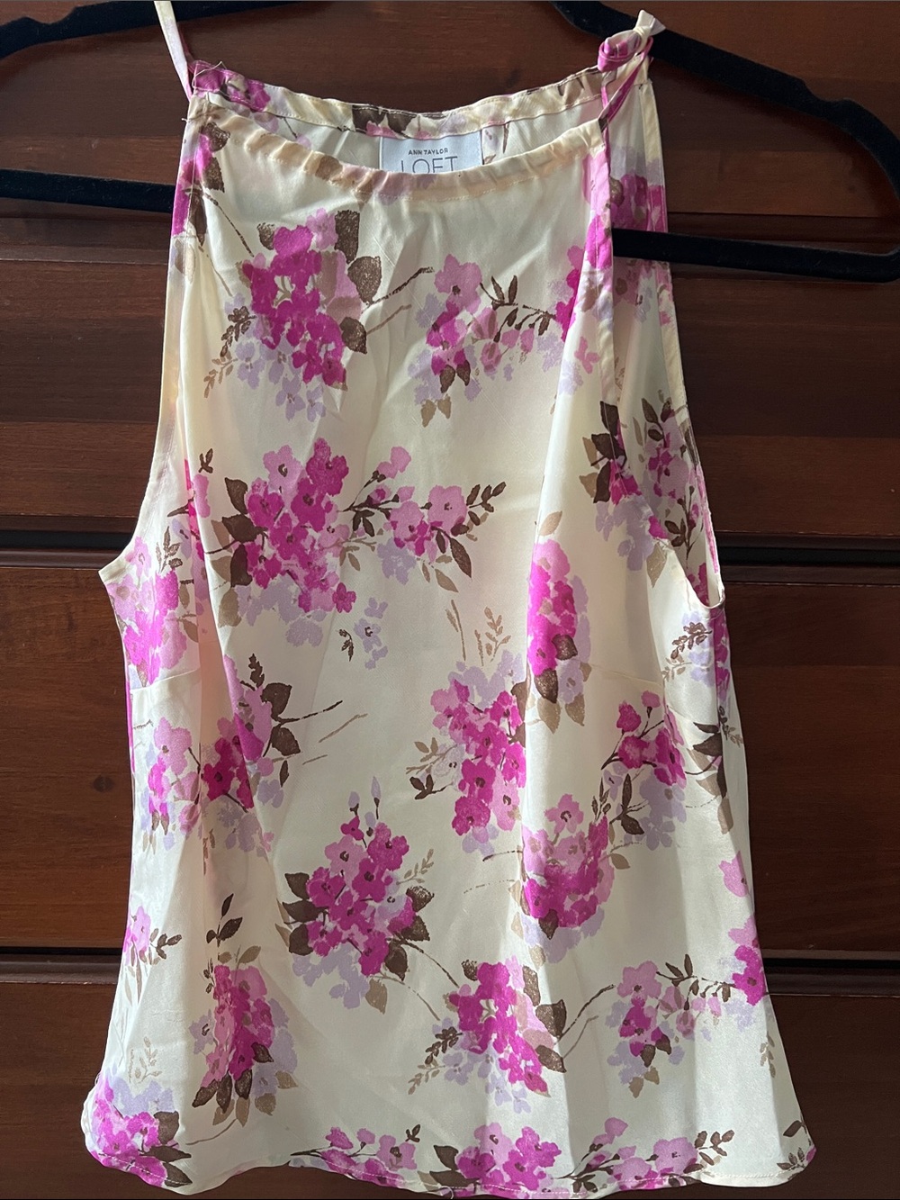 LOFT Cream Floral Halter Tank with Pink and Purple Blooms